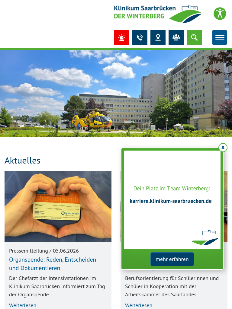 Klinikum Saarbrücken – Tablet-Ansicht