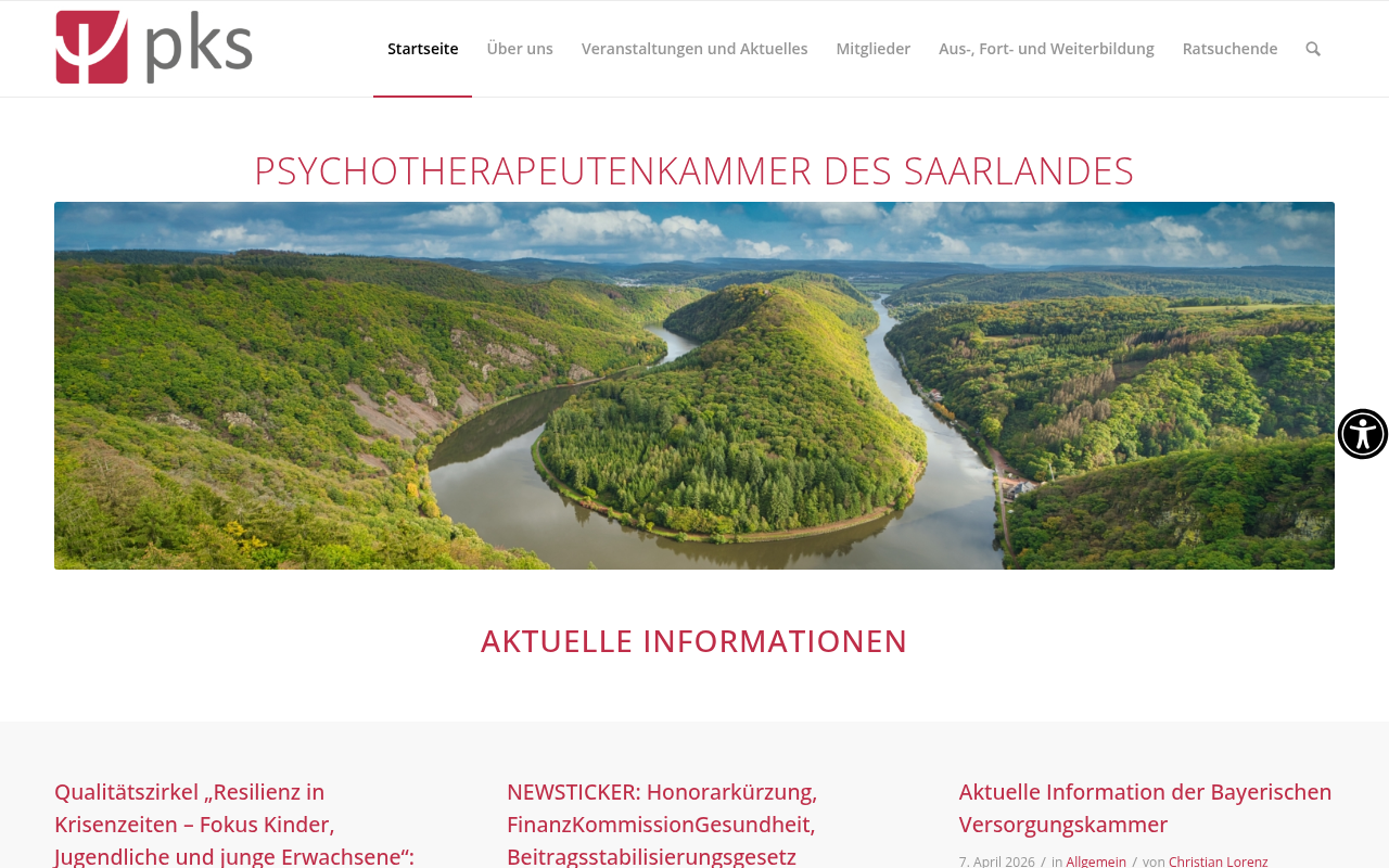 Psychotherapeutenkammer des Saarlandes – Desktop-Ansicht